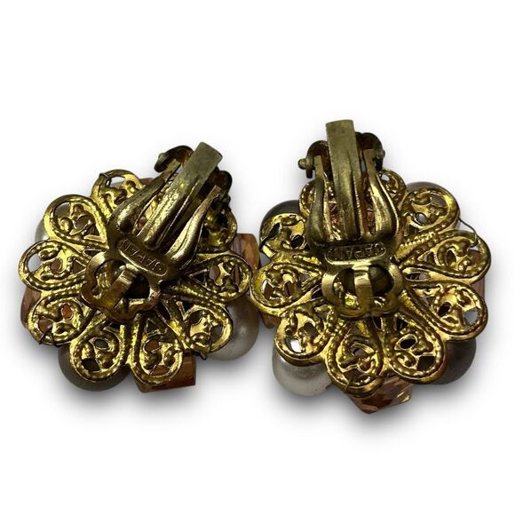 Vintage Classy Gold Toned Brown Garnet Burnt Orange Beaded Grey & Pearl Crystal - Picture 7 of 9